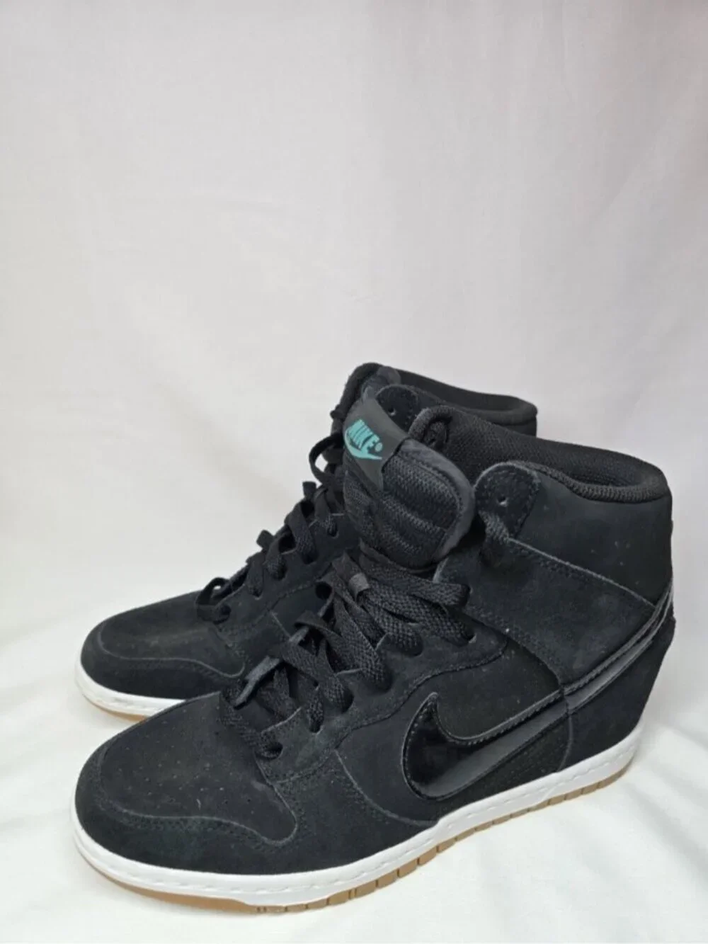 Nike Dunk Sky Hi Hidden Wedge Heel Womens Sneakers Black Suede 644877-011 Size 9